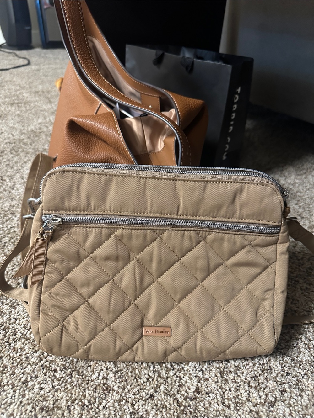 Vera Bradley Quilted Crossbody Messenger in Tan